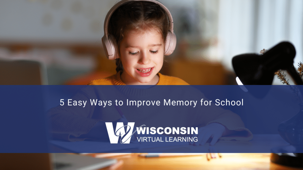 A little girl wearing headphones tries to improve memory for school by using sound for recall.